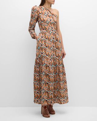 Nazaret One-Shoulder Abstract-Print Maxi Dress