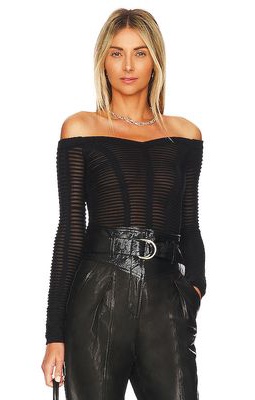 NBD Amity Layered Mesh Knit Top in Black