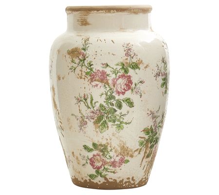 Nearly Natural 12.5" Tuscan Ceramic Floral Prin t Vase