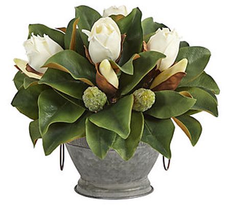 Nearly Natural 13" Magnolia Bud Plant in Vintag e Bowl