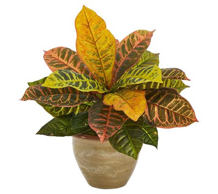 Nearly Natural 15" Garden Croton Artificial Pla nt in Planter