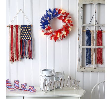 Nearly Natural 18" Patriotic Wreath with 20 LED Lights