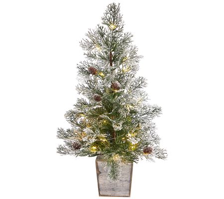 Nearly Natural 2' Frosted Pre-Lit Christmas Tr e in Planter