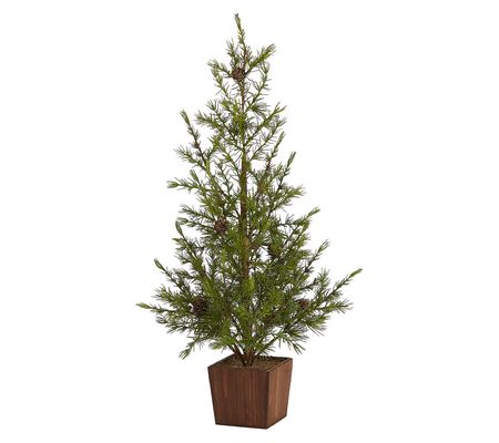 Nearly Natural 28-in Alpine Christmas Tree in W od Planter