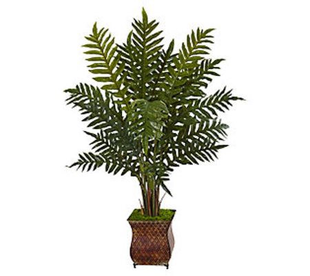 Nearly Natural 4' Evergreen Plant in Metal Plan ter