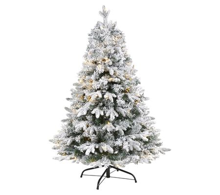 Nearly Natural 4 Ft. Flocked Christmas Tree w/100 Clear LED