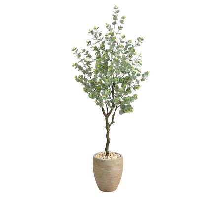 Nearly Natural 5' Eucalyptus Faux Tree in Sands tone Planter