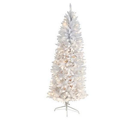 Nearly Natural 6'H Slim White Christmas Tree w/ 250 Lights