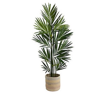 Nearly Natural 7' Kentia Artificial Palm in Wov en Planter