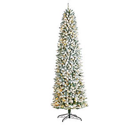 Nearly Natural 9'H Slim Flocked Montreal Fir Tr ee w/600 Lights
