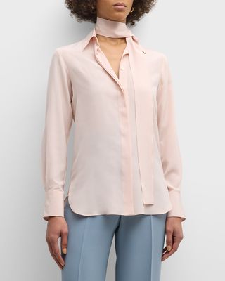 Neck-Scarf Silk Collared Blouse