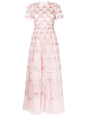 Needle & Thread bow-detail sequin-embellished gown - Pink
