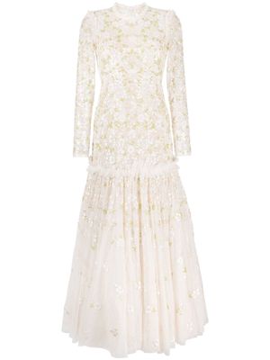 Needle & Thread Brianna floral-embroidery maxi dress - White