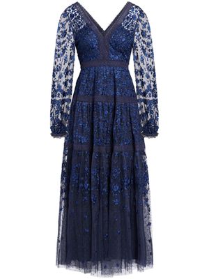 Needle & Thread Celestia floral-embroidered maxi dress - Blue
