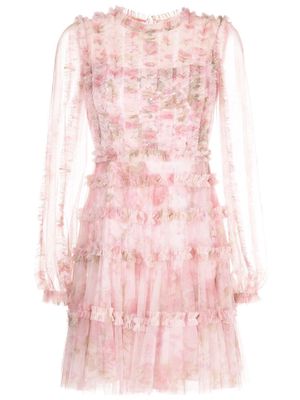 Needle & Thread Esme ruffled tulle mini dress - Pink
