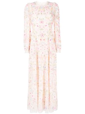 Needle & Thread floral-appliqué sequinned maxi dress - Pink