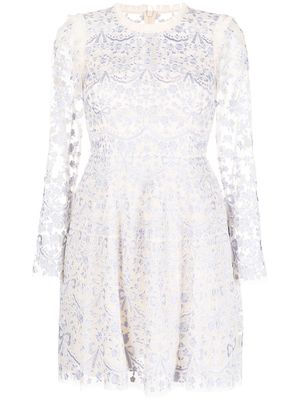 Needle & Thread floral-embroidered mini dress - Neutrals