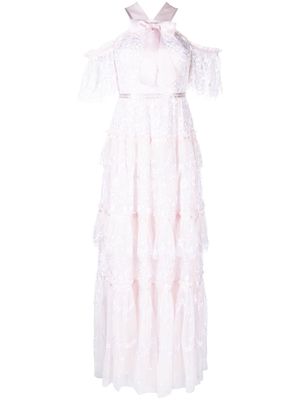 Needle & Thread floral-embroidered tiered dress - Pink