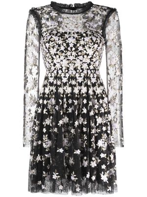 Needle & Thread floral-embroidered tulled dress - Grey