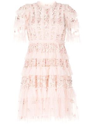 Needle & Thread floral-embroidery tiered ruffle dress - Pink