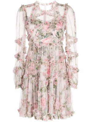 Needle & Thread floral-print ruffle-detailing dress - Pink