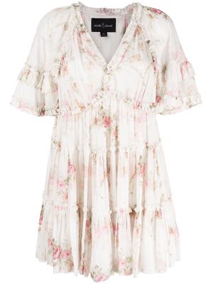 Needle & Thread floral-print ruffled dress - White