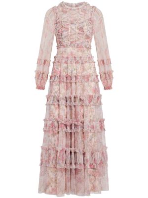 Needle & Thread floral-print ruffled gown - Pink