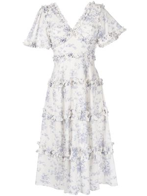 Needle & Thread floral-print V-neck dress - White