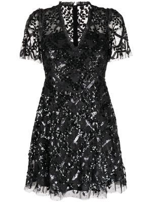 Needle & Thread Garden Lattice sequin-embellished minidress - Black