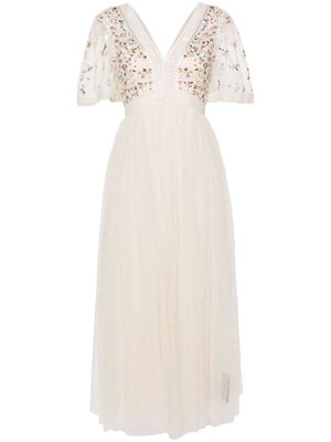 Needle & Thread Garland floral-embroidered tulle gown - Neutrals
