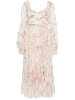 Needle & Thread Immortal Rose floral-print midi dress - White