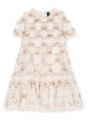 NEEDLE & THREAD KIDS bow-detail sequinned dress - White