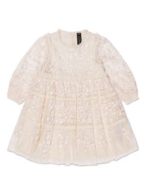 NEEDLE & THREAD KIDS Celestia floral-embroidery tiered dress - Neutrals