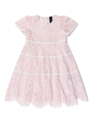 NEEDLE & THREAD KIDS contrast-trim tiered lace dress - Pink