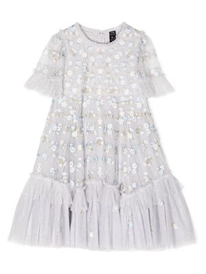 NEEDLE & THREAD KIDS embroidered ruffled A-line dress - Blue