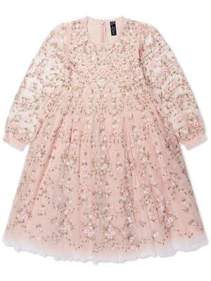 NEEDLE & THREAD KIDS floral-embroidered long-sleeve dress - Pink