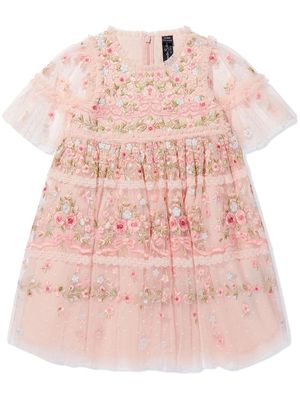 NEEDLE & THREAD KIDS floral-embroidered midi dress - Pink