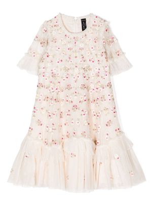 NEEDLE & THREAD KIDS floral-embroidered ruffled dress - White