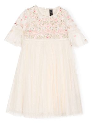 NEEDLE & THREAD KIDS floral-embroidery ruffled dress - Yellow