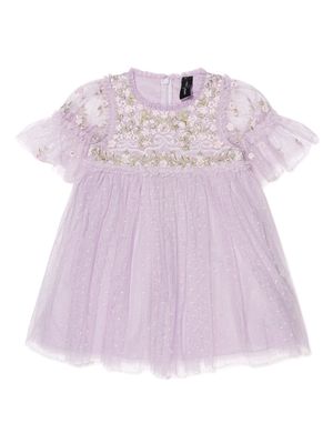 NEEDLE & THREAD KIDS floral-embroidery tulle dress - Purple