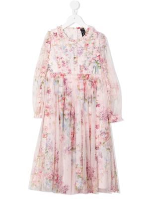 NEEDLE & THREAD KIDS floral-print long-sleeved dress - Pink