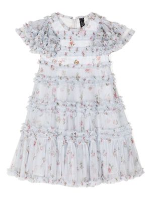 NEEDLE & THREAD KIDS floral-print ruffled dress - Blue