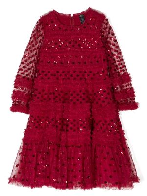 NEEDLE & THREAD KIDS sequin-detail long-sleeve dress - Red