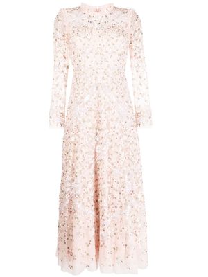 Needle & Thread Lilacs Bow floral-embroidered gown - Pink