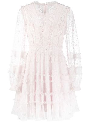 Needle & Thread long-sleeve embroidere dress - Pink