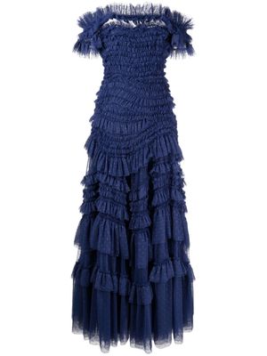 Needle & Thread off-shoulder ruffled gown - Blue