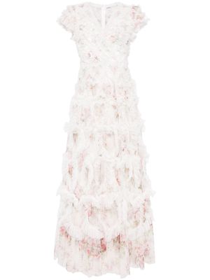 Needle & Thread Paradise Garden ruffle-detail dress - White