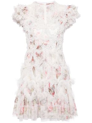 Needle & Thread Paradise Garden ruffle-detail minidress - White