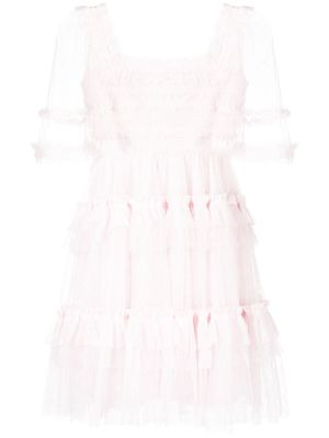 Needle & Thread Peaches ruffle-detail tulle smocked minidress - Pink