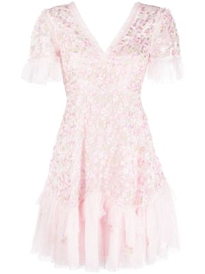 Needle & Thread Primrose floral-embroidered minidress - Pink